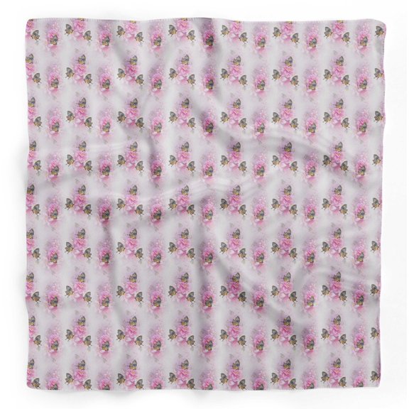 Bimba White Pink Floral & Pure Silk Printed Head Bandanas Summer Neck Wrap Scarf 40 x 40 Inches