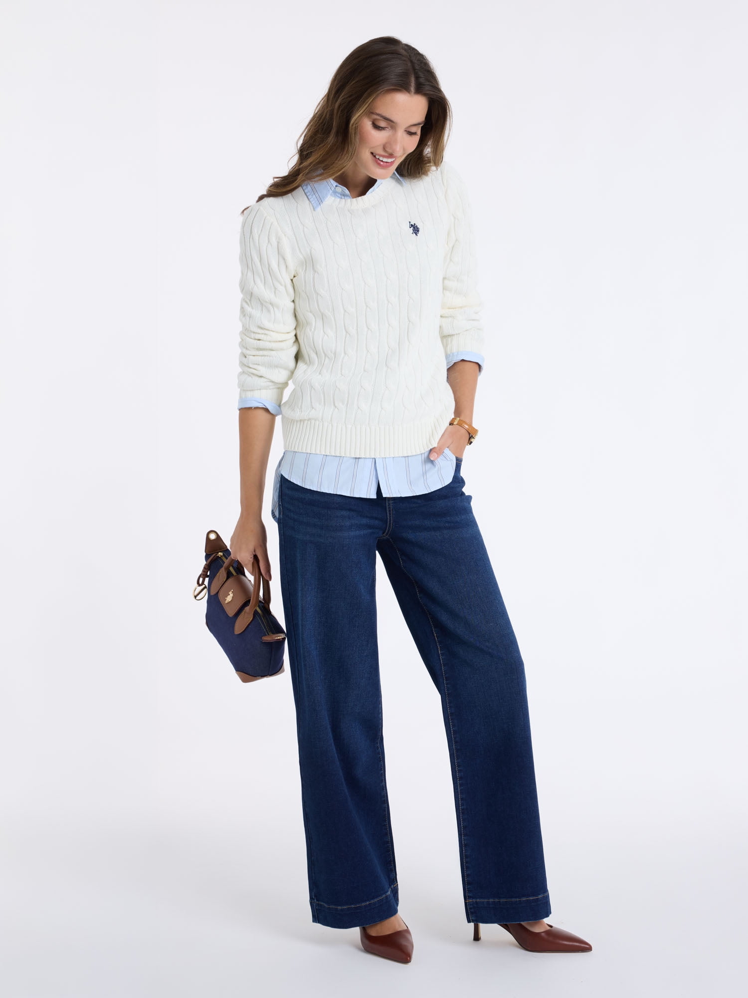 U.S. Polo Assn. Women's Relaxed Long Sleeve Stripe Button Down Shirt, Sizes XS-XL