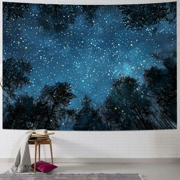 Fenyluxe  Starry Sky Tapestry Starry Night Forest Nature Scenery Landscape Tapestry Living Room Bedroom Decoration Tapestry 40x30inch