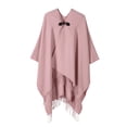 thumbnail image 6 of Umfun Women's Solid Fringe Cape Wrap Mid-Length Winter Shawl Outerwear with Front Clasp Closure for Casual Vacation Daily Wear, 6 of 7