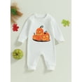 thumbnail image 2 of Wassery Infant Baby Girls Boys Halloween Clothes 3M 6M 12M 18M Newborn Jumpsuits Sleeveless Crew Neck Pumpkin/Ghost Print Bodysuits Fall Casual Rompers, 2 of 9