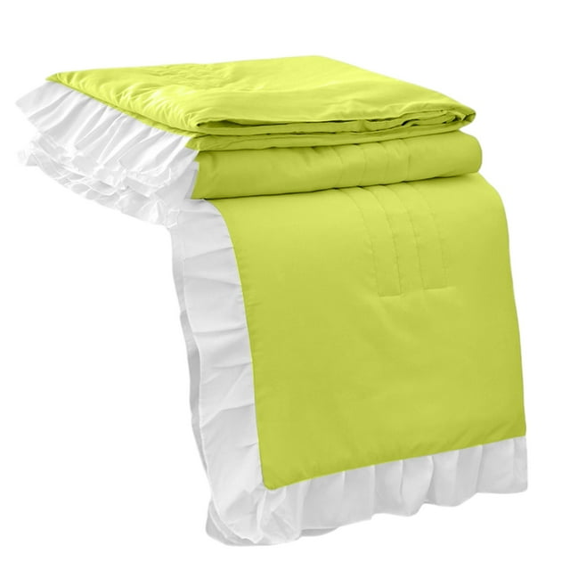 yulier Cooling Comforter Twin, Summer Ruffled Quilt 60"x80" Ruffle Comforter for Women, Soft Lightweight Thin Comforter for All Season, Green