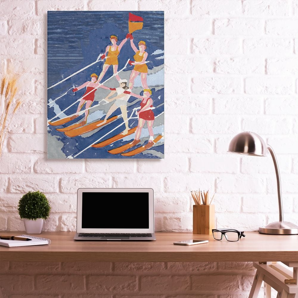 Stupell Industries Retro Waterski Team Aerobic Pyramid Watercolor Painting Canvas Wall Art Design by Stellar Design Studio