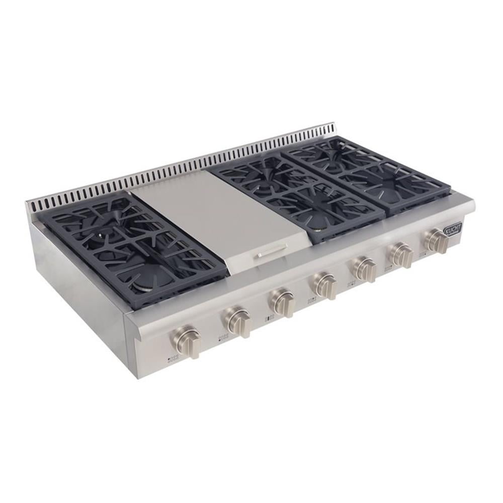 Pemberly Row 48" Modern Stainless Steel Propane Gas Range Top in Silver
