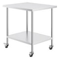 thumbnail image 1 of KFFKFF Commercial Kitchen Workstation, 30x18x38 Inches, Mobile with 4 Casters, 3 Height Settings, Robust Stainless Steel Food Preparation Table, Silver, 1 of 9