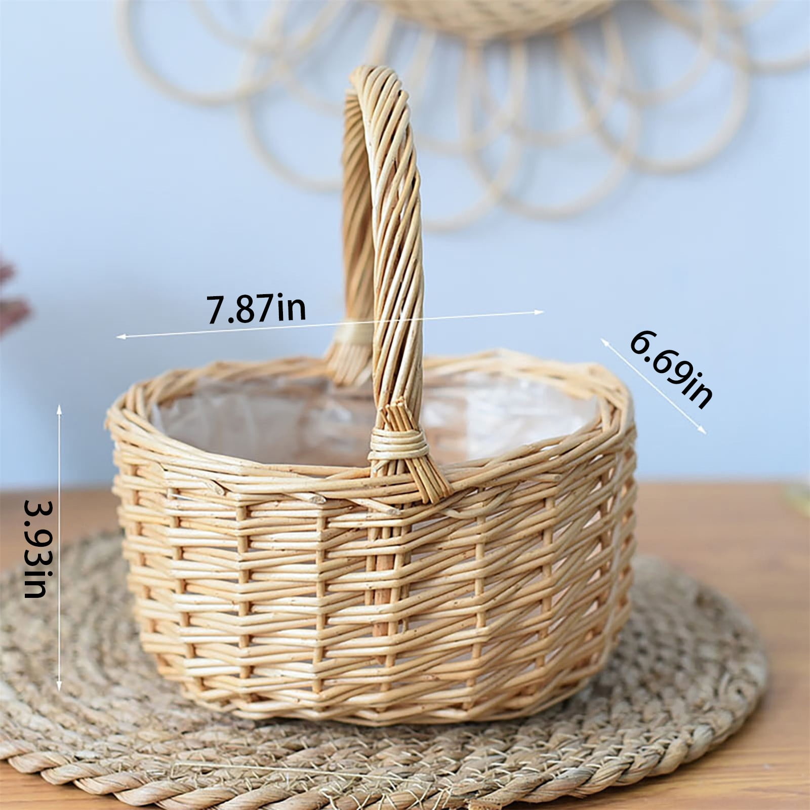 Kjfeif Handwoven Rattan Basket with Handles, Multi‑Function Round Container for Easter, Picnic, Wedding, Fruit Storage and Home Garden Decoration