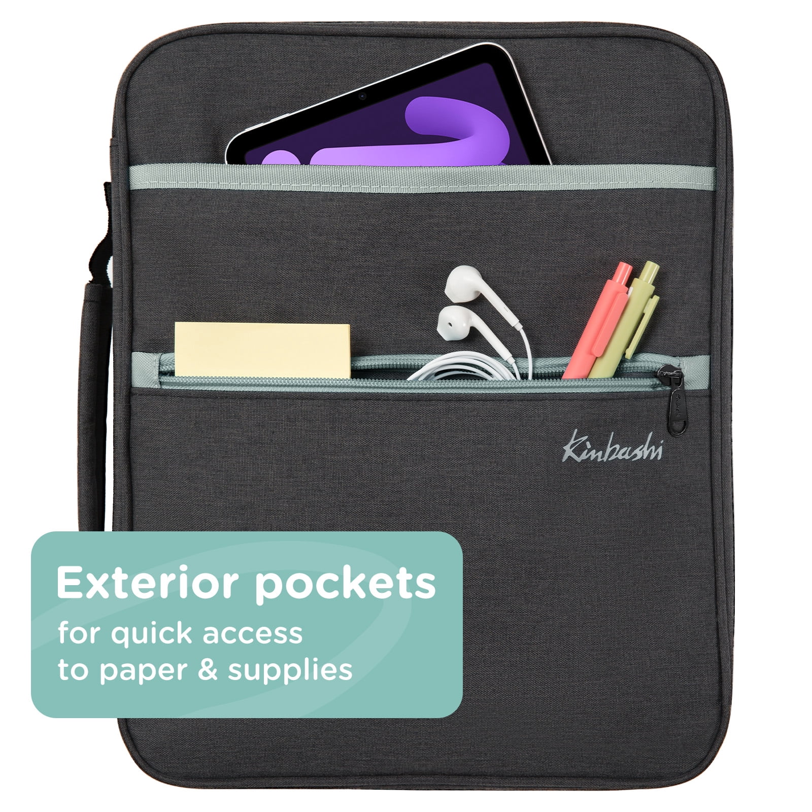 Kinbashi Zipper Binder, 1 Inch 3 Rings Binder with Internal Pockets and Dividers, 375 Sheet Capacity
