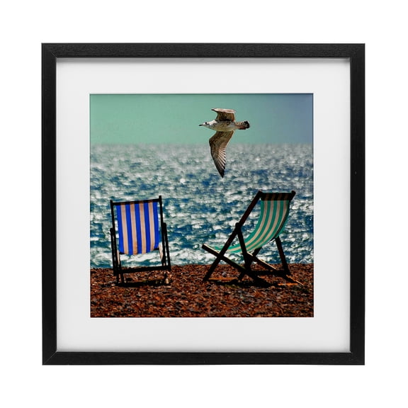 Stupell Industries Coastal Glorious Flight Beach Chairs Black Framed Print Under Glass, 13 x 13, by Marcus Prime