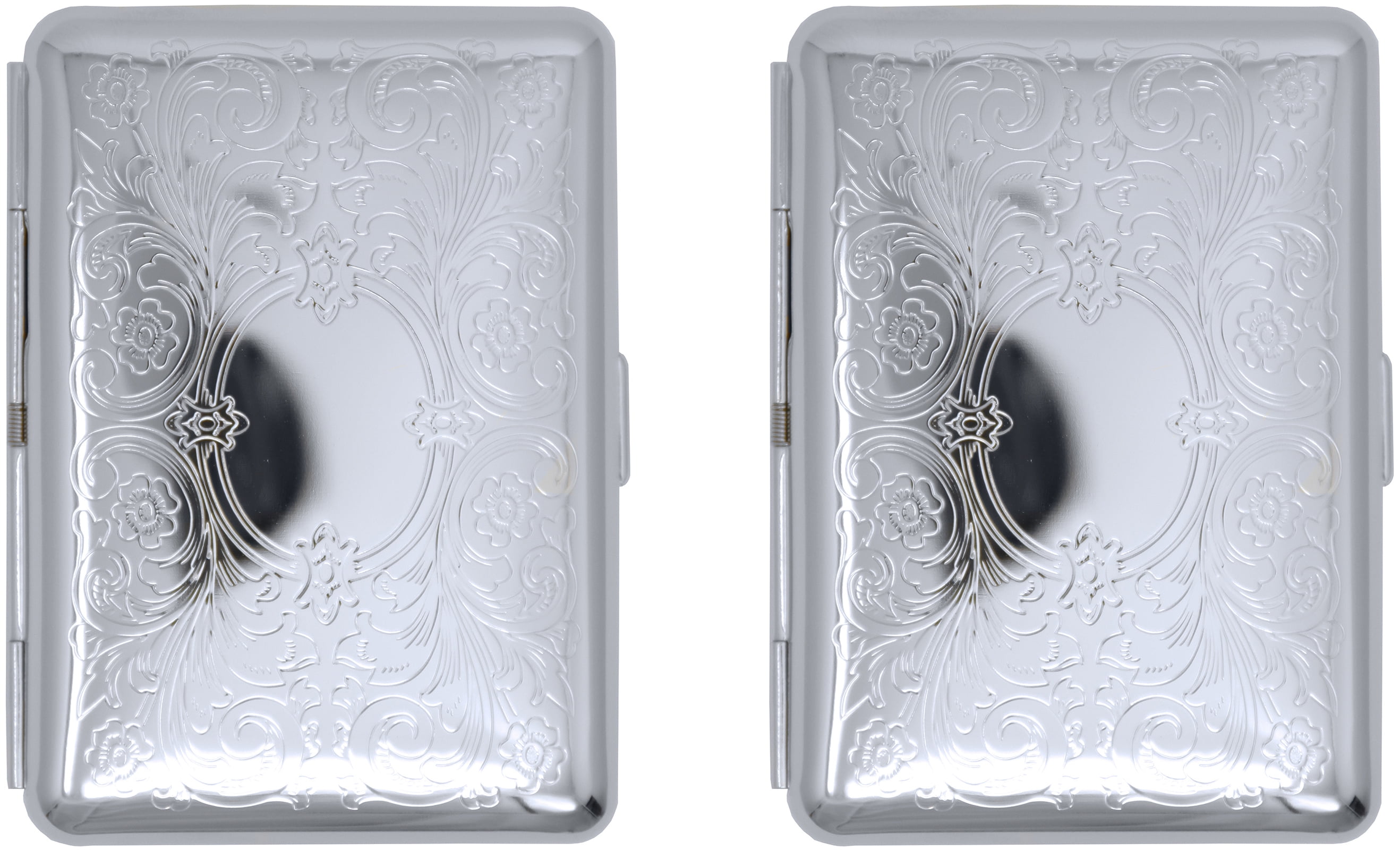square cigarette case Set of 2 Compact Metal-Plated King Size Cigarette Case With Elastic Bands  (Silver Victorian Scroll)