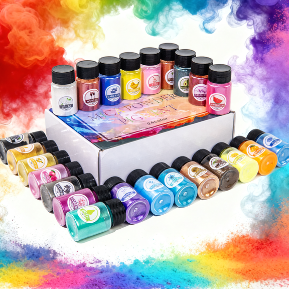 Bond Craftor Mica Powder for Epoxy Resin, 24 Colors Premium Pearlescent Pigment Set, 0.68oz Jars