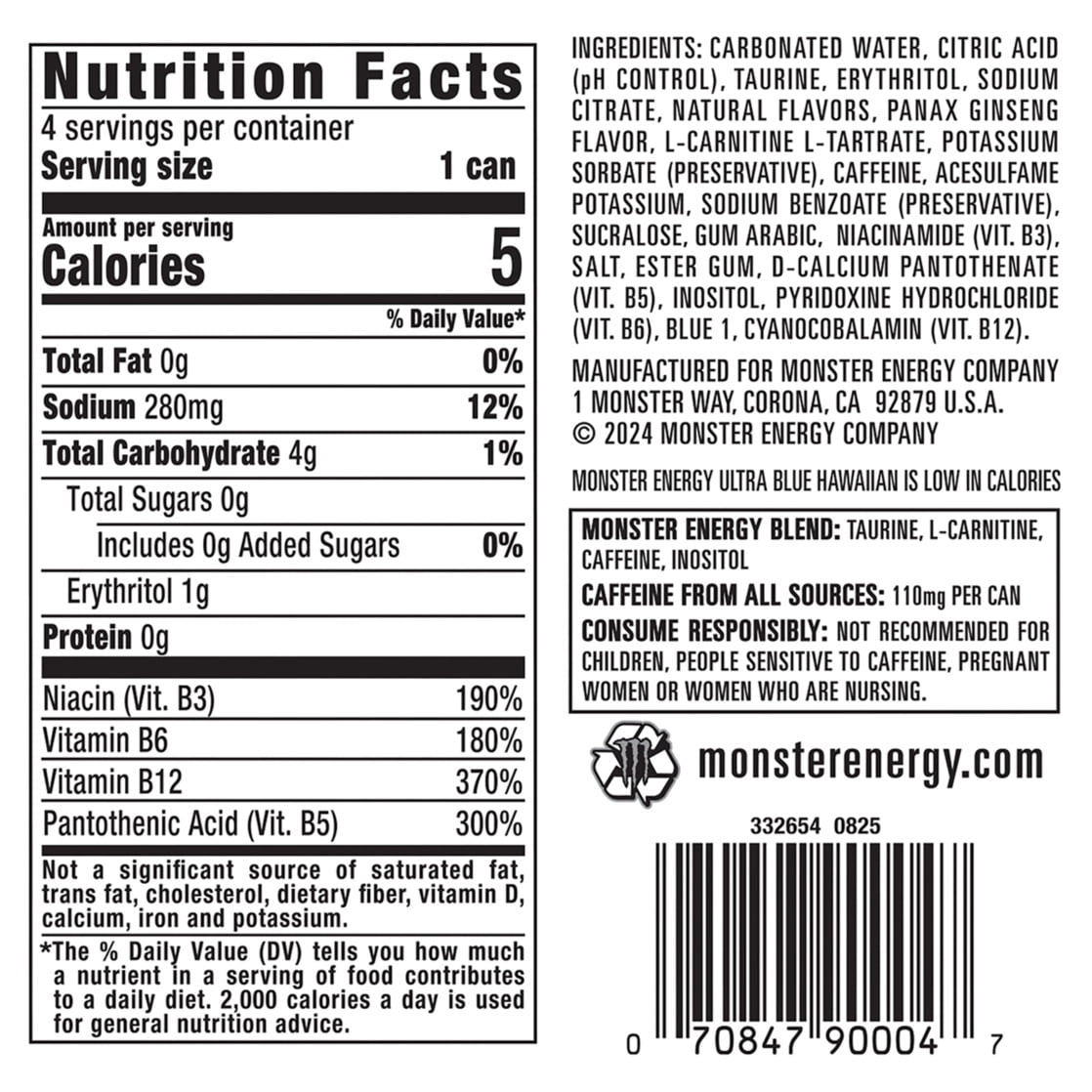 Monster Energy - Brandclub - Monster Energy, Ultra Blue Hawaiian, Sugar  Free Energy Drink, 12 fl oz, 4 Pack