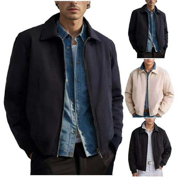 Brondbend Men’s Jackets Men's Winter Coats Lapel Long Sleeved Zipper Outerwear Solid Color Comfy Stylish Jacket Loose Fit Party Tops Beige