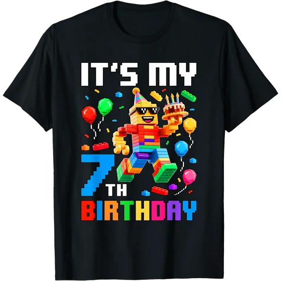 It's My 7th Birthday Building Brick 7 Years Old Boys Kids T-Shirt, Unisex T-Shirt