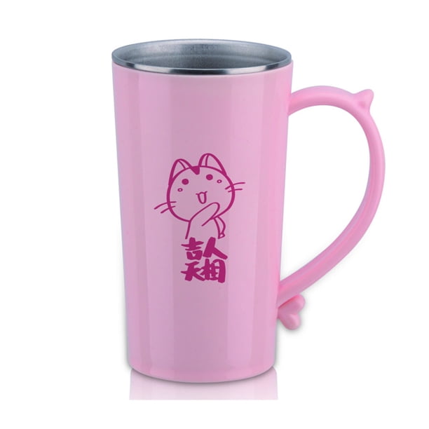 Naiovety Taza de bebida de acero inoxidable para el hogar, bebida de viaje, té de la leche, bebida, agua, café, taza con asa, reutilizable, lavable Teteras Rosa Naiovety HA081642-02