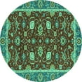 thumbnail image 1 of Ahgly Company Machine Washable Indoor Round Oriental Turquoise Blue Modern Area Rugs, 5' Round, 1 of 4