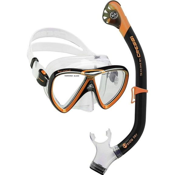 Cressi Ikarus Mask with Orion Dry Snorkel Combo - Black/Orange