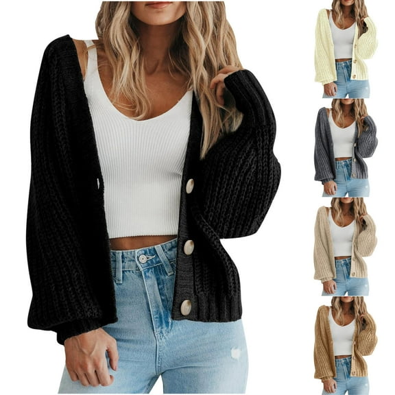 Gealkoca Women's Chunky Knit Open Front Sweater Long Sleeve Button Loose Outerwear Coats Womens Oversized Cardigan Sweaters Fall Winter Sweater