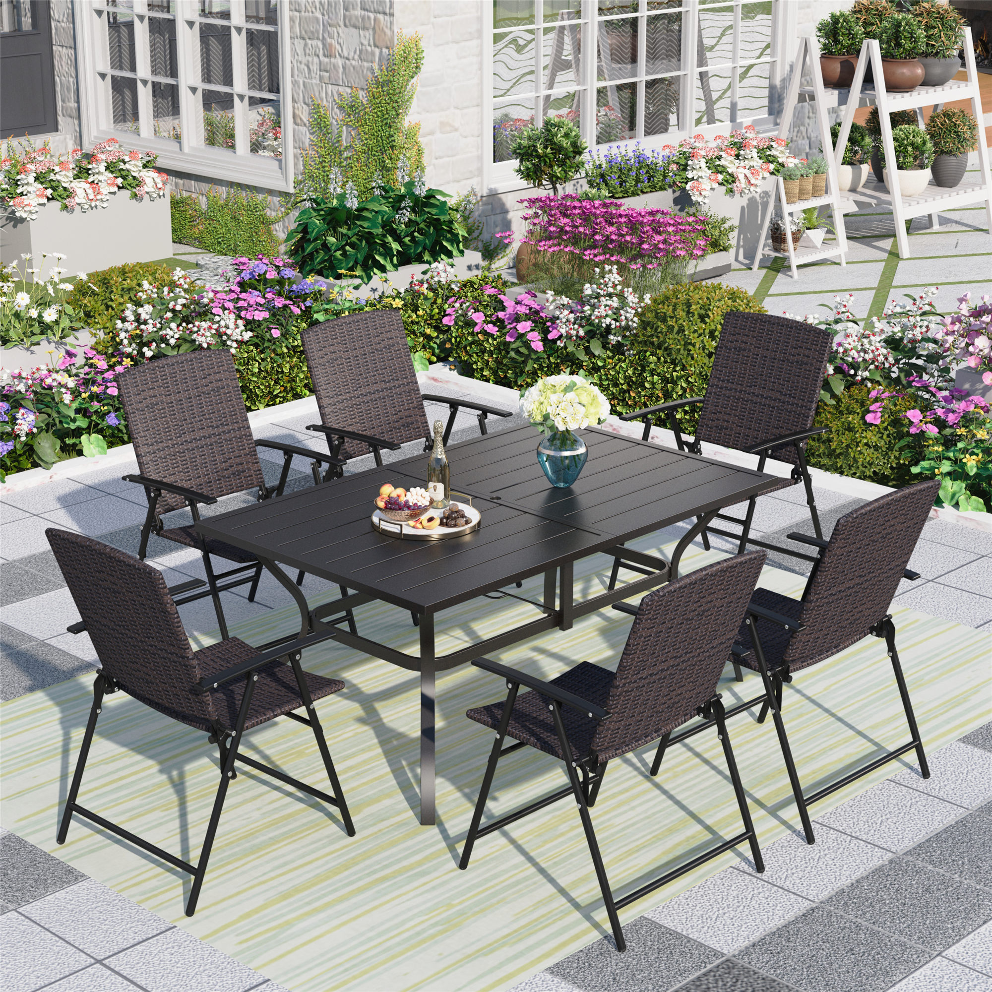 Garrett Outdoor 6Piece Acacia Wood Dining Set with Wicker Stacking