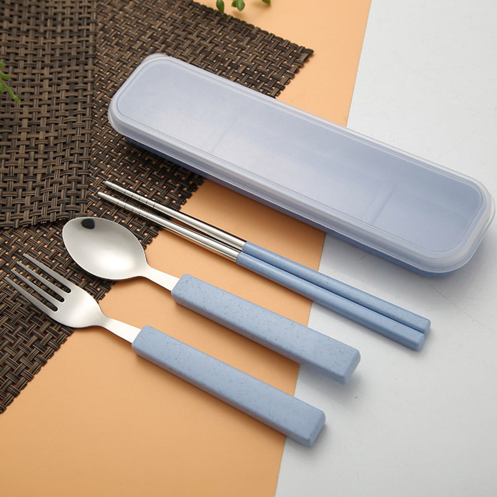 Stainless Steel Travel Camping Fork Spoon Chopsticks Tableware 3pcs Set 