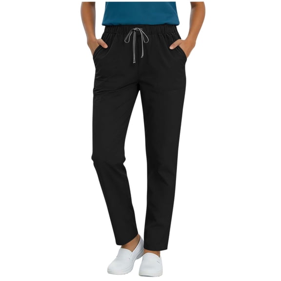 Busydd Scrubs Pants for Women Solid Color Multi Pockets Scrub Pants Elastic Waist Drawstring Trousers Pants L