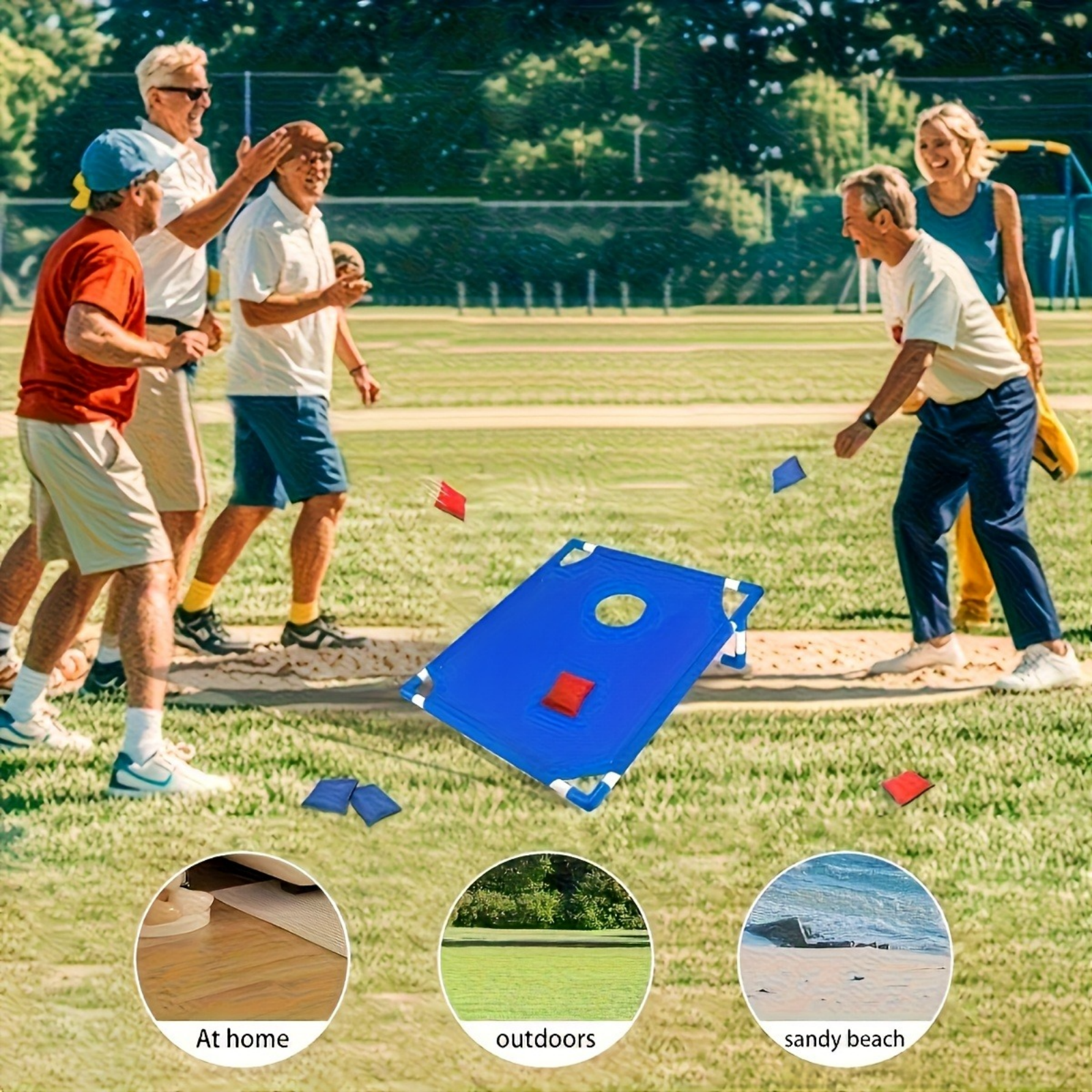 Family Party Cornhole Game Set - Foldable Portable Board with Toss Bags, Indoor Outdoor Backyard Garden Yard Toy for All Ages