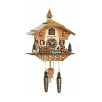 Quartz Cuckoo Clock Black forest house with music, moving wanderer and mill-wheel TU 4216 QM