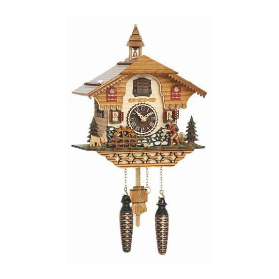 Quartz Cuckoo Clock Black forest house with music, moving wanderer and mill-wheel TU 4216 QM