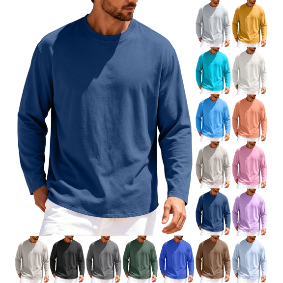 Men’s Athletic Long Sleeve Tops Moisture-Wicking Solid Color Crew Neck T-Shirts for Gym Running & Outdoor Activities