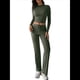 thumbnail image 3 of Conjuntos de 2 Piezas para Mujer, Larga, Cuello Redondo, Pantalones Acampanados de Cintura Alta, Conjuntos de Chándal, Ropa de Calle. Verde XL, 3 of 10