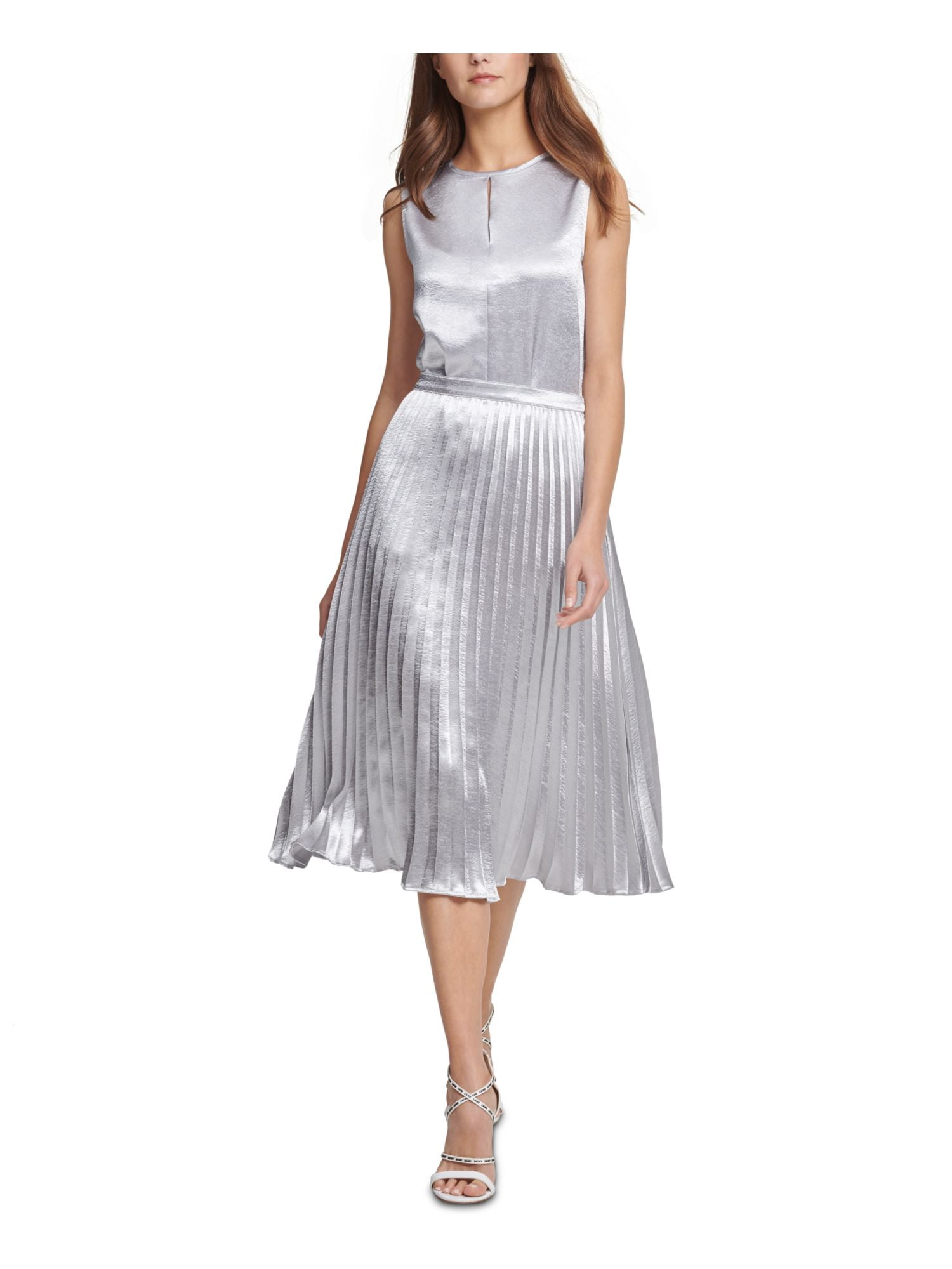 silver metallic midi skirt