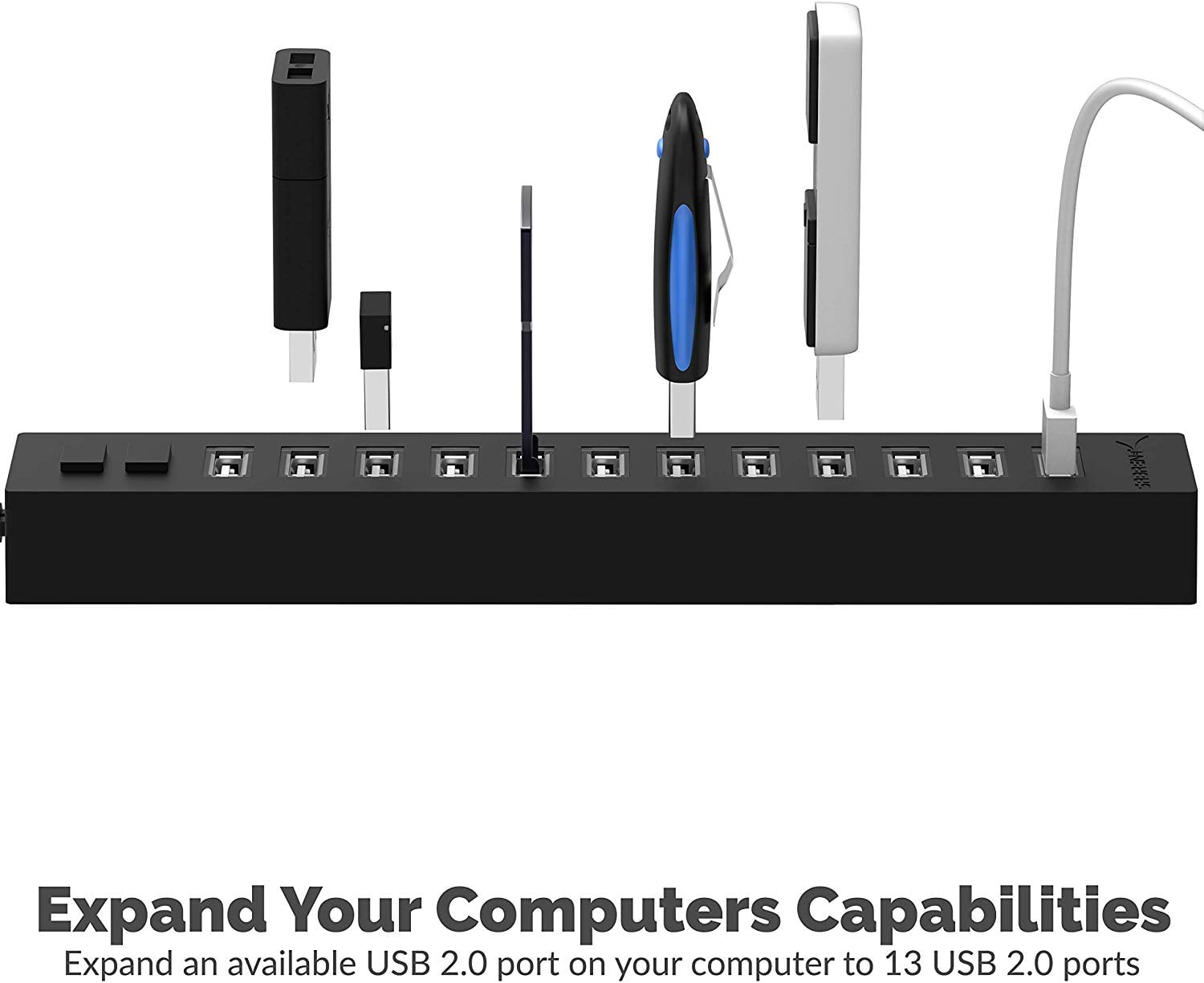 Sabrent 13 Port High Speed USB 2.0 Hub with Power Adapter And 2 Control Switches (HB-U14P)