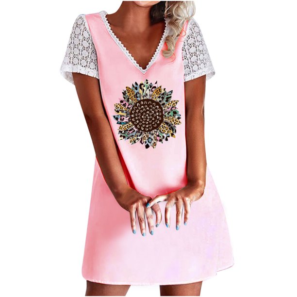Vestido casual sexy de verano para mujer Vestido de manga corta con estampado floral y cuello en V Pompotops ghjkhdj16530