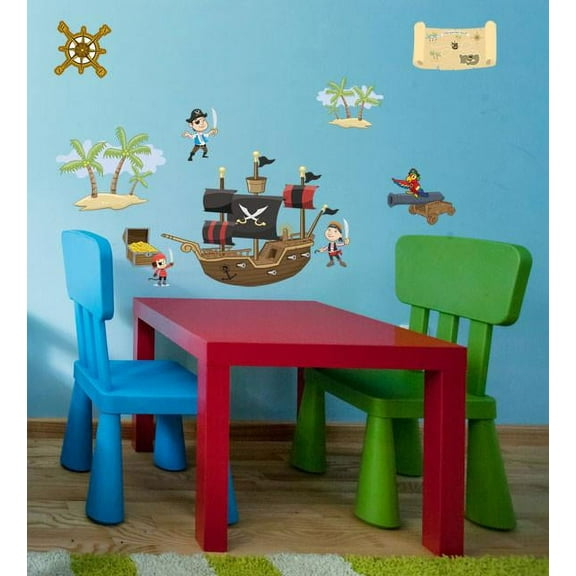 Fun Pirate Adventure Theme Wall Decals Room Decor Includes More than 20 Decals Including Pirate Ship 13.75"