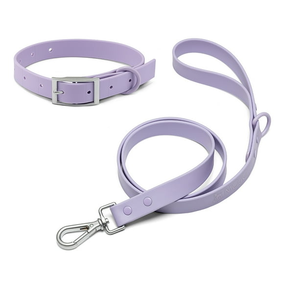 Mojo Pet Supply Hydro Combo Dog Collar & Leash in Lavender with Silver Hardware | Waterproof and Odor Free | Heavy Duty Dog Collar & Leash | Adjustable Size Collar | Easy to Clean