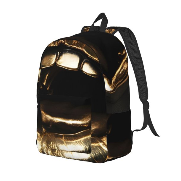 Balery Golden Lips Modern Sculpture Mochila Clásica Impresa Básica para Viaje, Mochila Escolar Resistente al Agua, Mochila de Lona con Correas Ajustables-Small