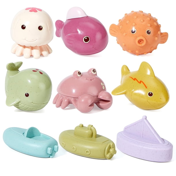 Paquete de 9 juguetes de baño BYKASIST sin moho y sin agujeros para bebés