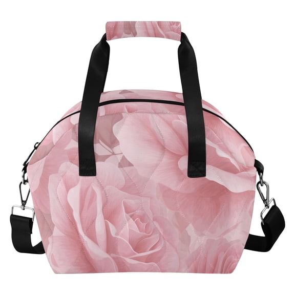 Light Pink Roses Insulated Lunch Bag Reusable Quilted Lunch Box Waterproof Leakproof Lunch Container