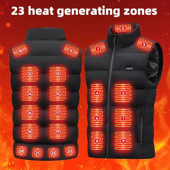 ComfyPro Heated Vest 23 Heating Zones for Men Women Electric Heating Jacket Size Adjustable Winter Vest Black 2XL