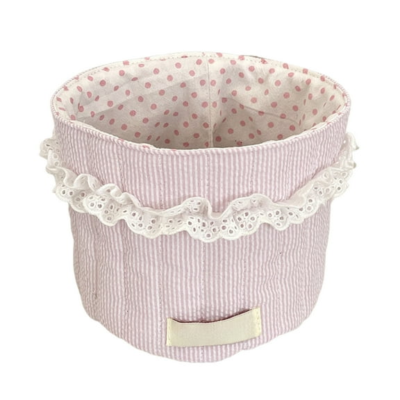 Fabric Desktop Storage Basket for Organizing Small Items Decorative Cute Round Storage Container for Home Decor (A)