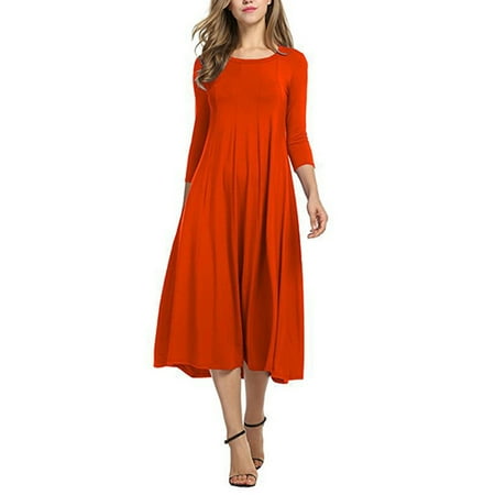 

Womens Holiday Casual Swing Dress Perfect With High Heels Or Short Boots Solid Color Tie Neck Casual High Waist L Orange