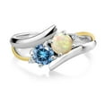thumbnail image 2 of Gem Stone King 925 Silver and 10K Yellow Gold Ring Round/Cabochon White Ethiopian Opal and Vivid Persian Blue Moissanite (0.82 Cttw, Size 5), 2 of 5