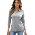 thumbnail image 5 of Qwertyu Women's Polo Shirts 3/4 Sleeve V Neck Business Casual Tops Collared Cotton Golf Polos Work Summer Tees Gray M, 5 of 5