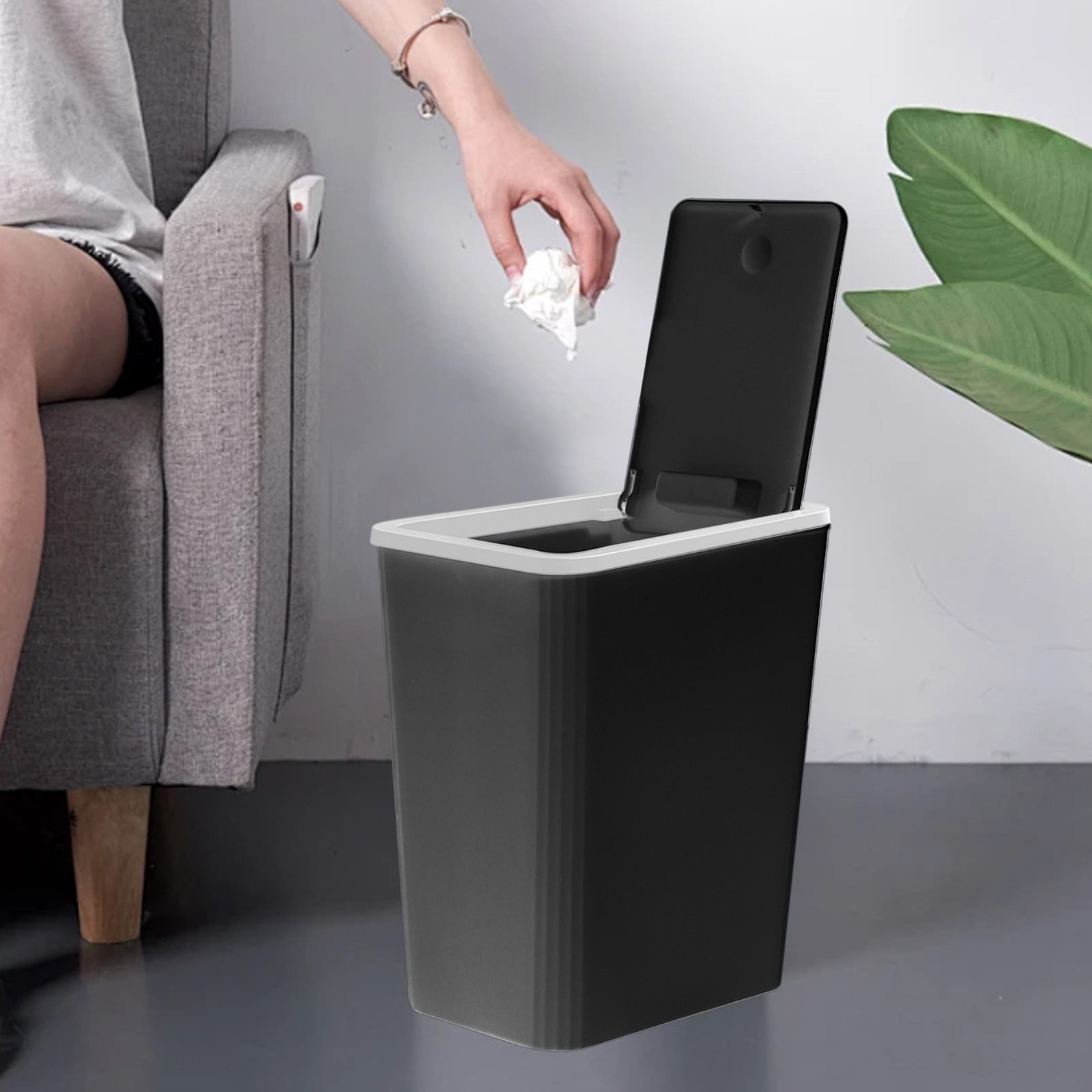 XiYing 5 Gallon Press Lid Trash Can with Odor Locking Ring, Plastic Wastebasket for Bathroom, Kitchen, Office, Bedroom, Living Room, 12X10X7 Inches