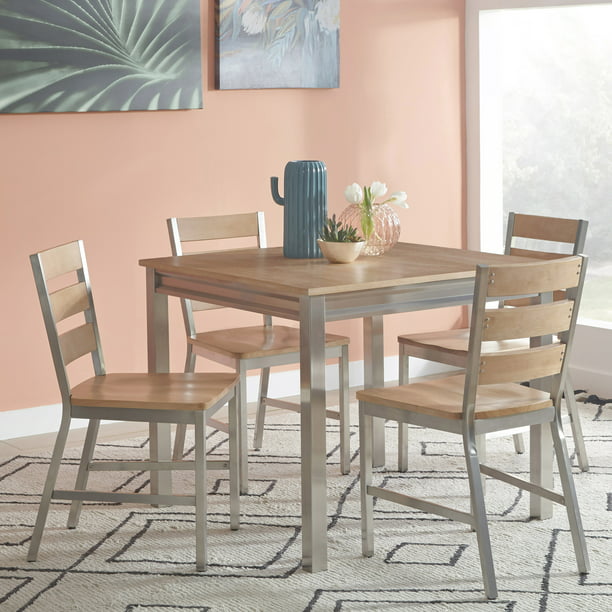 Stainless Frame 5 Pc Dining Set, Whitewash Dining Room Table And Chairs