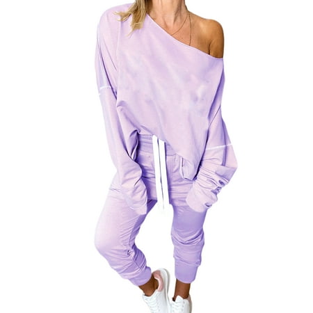 

Colisha Women Pajamas Crew Neck Sleepwear Long Sleeve Lounge Sets Baggy Sleep Solid Color Pjs Purple M
