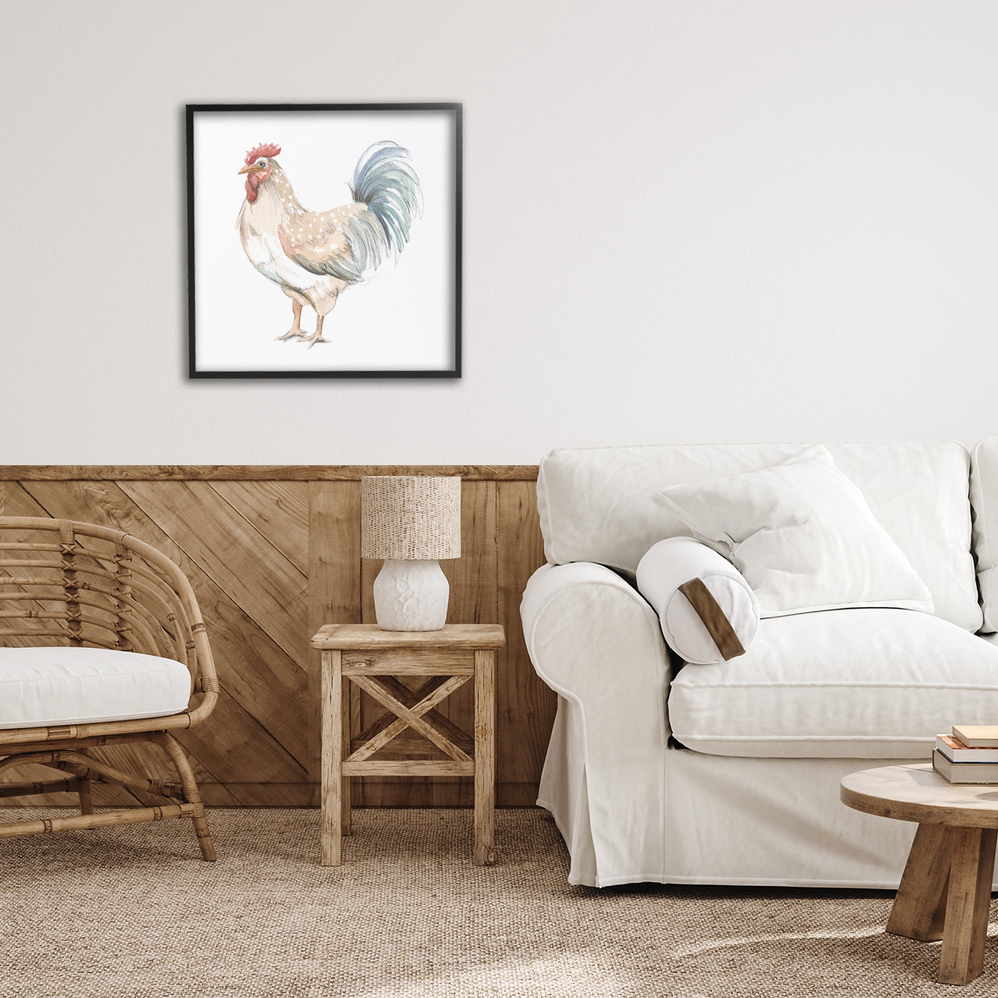 Stupell Industries Watercolor Rooster Sketch Black Framed Giclee Art, design by Patricia Pinto