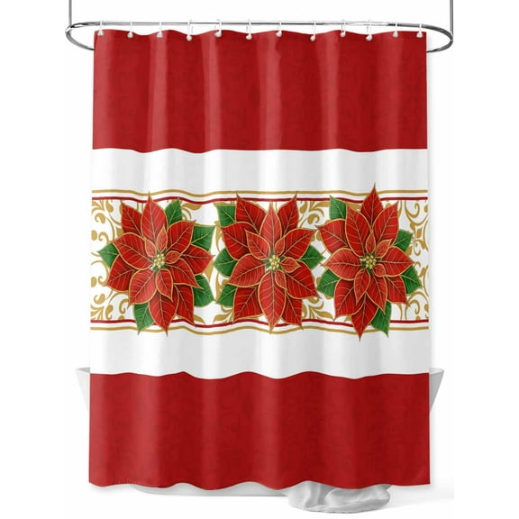Red Poinsettia Shower Curtain Set ，Waterproof Fabric Shower Curtains Christmas Winter Red Flowers Shower Curtains for Bathroom,Bathroom Decor 36"x72"