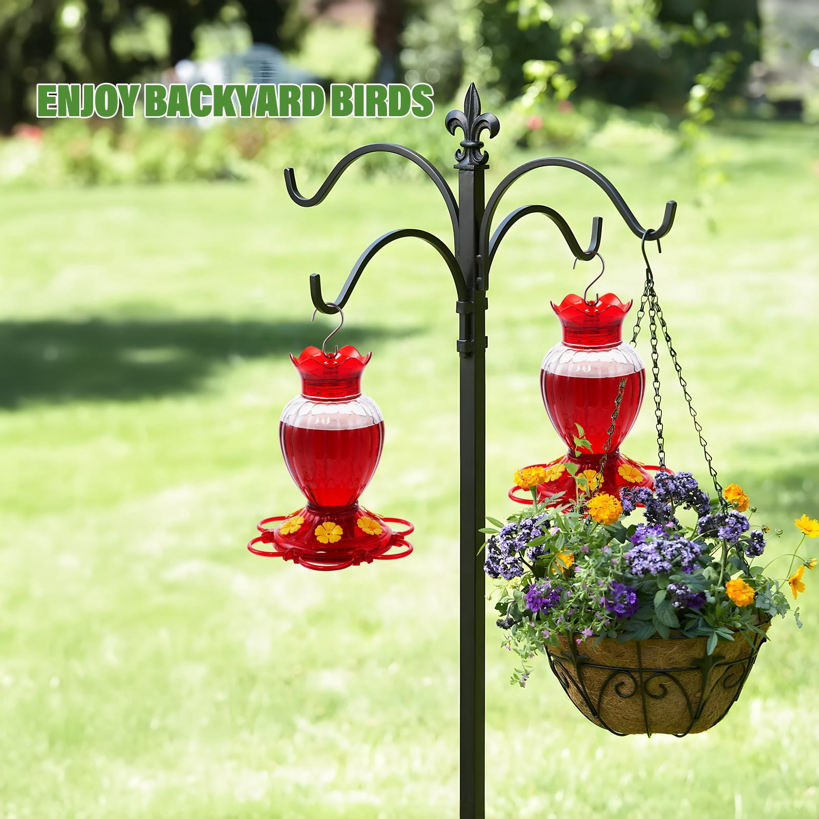 Hummingbird Feeder 20 oz [Set of 2] Plastic Hummingbird Feeders for Outdoors, with Built-in Ant Guard and Bee Proof - 6 Feeding Ports - Wide Mouth for Easy Filling/2 Part Base for Easy Cleaning