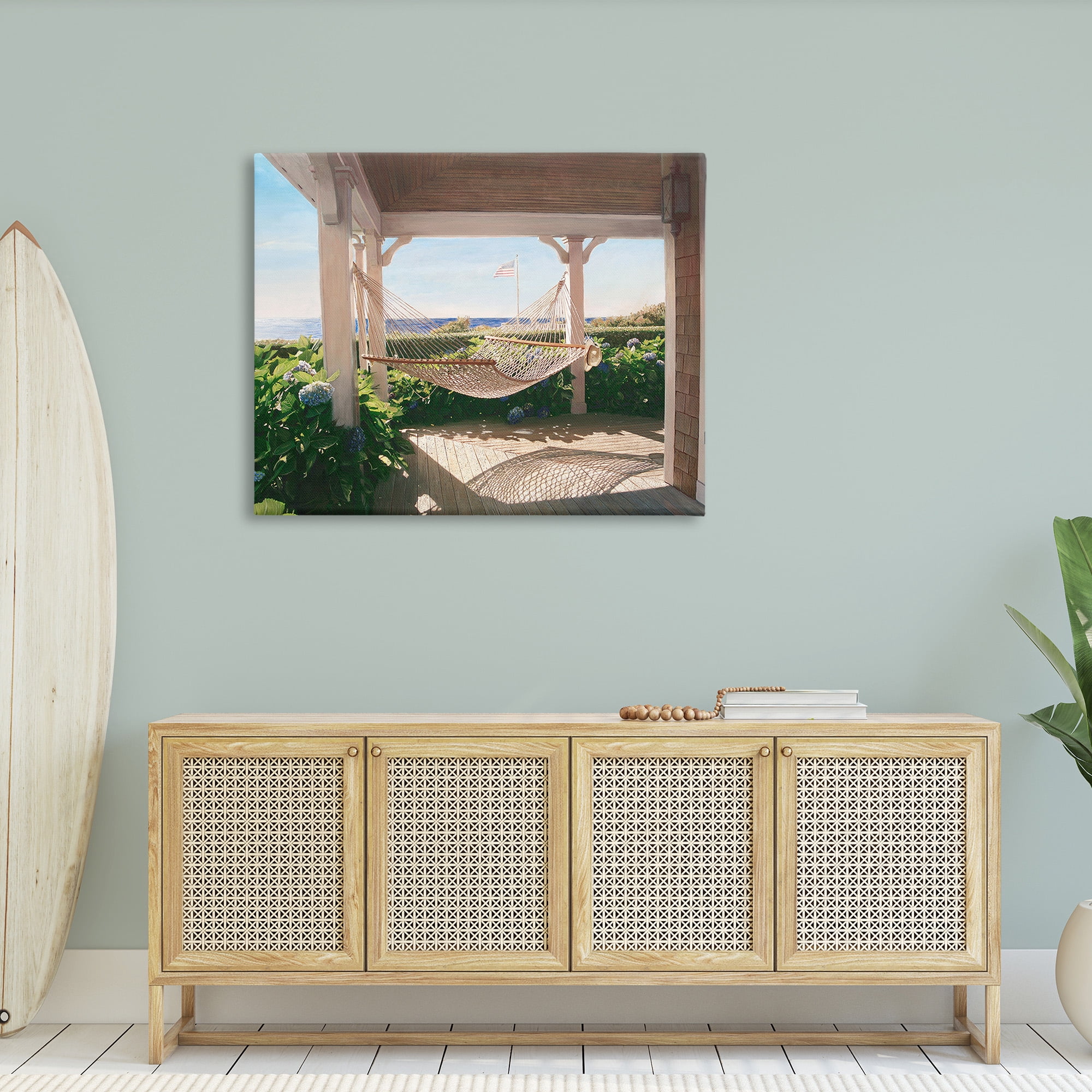 Stupell Industries Hammock & Coastal Porch Landscape Painting Gallery Wrapped Canvas Art Print Wall Art, 48 x 36