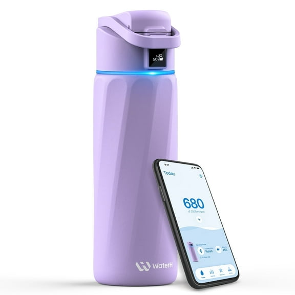 WaterH Boost Smart Water Bottle Reminder to Drink Water, 24oz Bpa-Free Stainless Steel Vacuum Insulated, Wide Mouth with App, for Gift